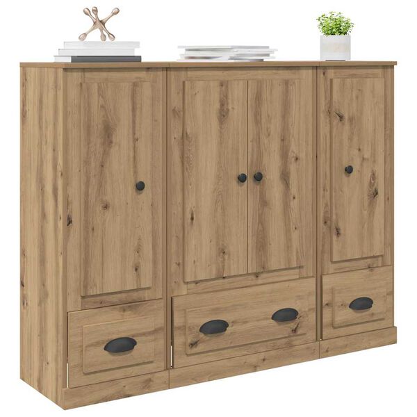 vidaXL Hoge kast met lade 3 pcs Artisan Eiken Bewerkt hout