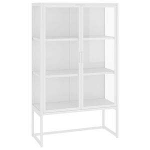 vidaXL Hoge kast 80x35x135 cm staal en gehard glas wit