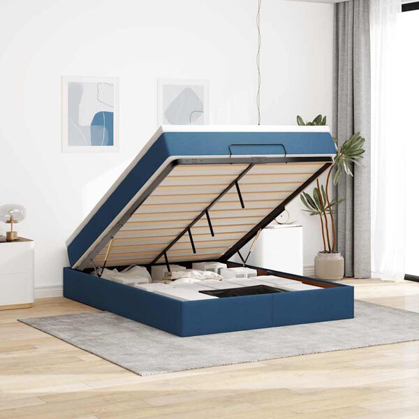 vidaXL Ottoman bed met matras 140x200cm stof blauw