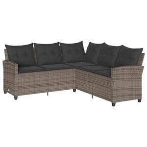 vidaXL Loungebank met kussens L-vormig poly rattan grijs