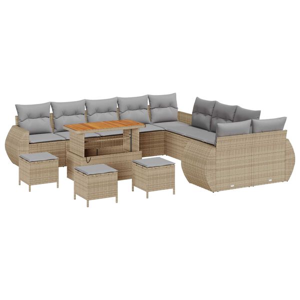 vidaXL Tuin Sofa Set met kussen met opslag 14 pcs beige en lichtgrijs