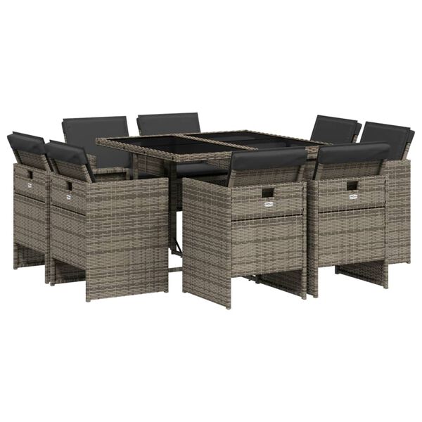 vidaXL 9-delige Tuinset met kussens poly rattan grijs