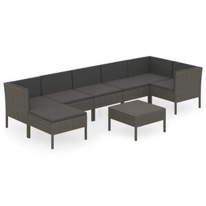 vidaXL 8-delige Loungeset met kussens poly rattan grijs