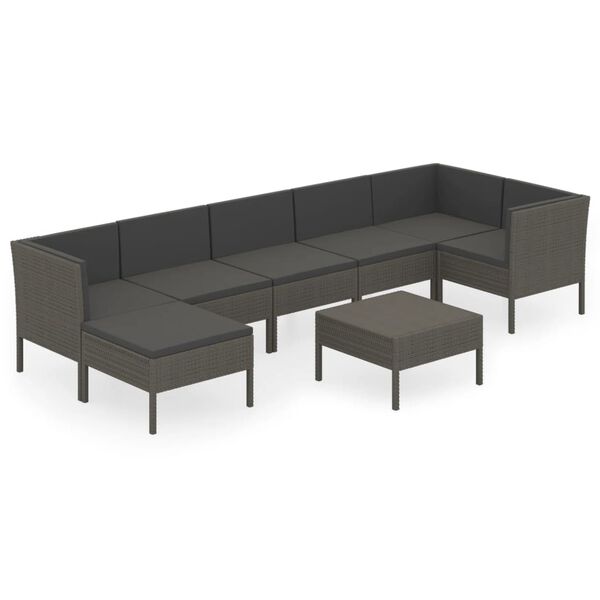 vidaXL 8-delige Loungeset met kussens poly rattan grijs