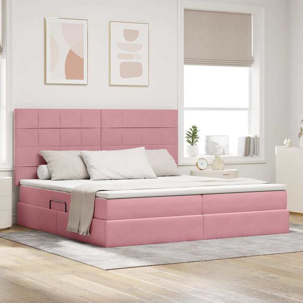 vidaXL Opbergbed met LED met matras Roze 200 x 200 cm Fluweel