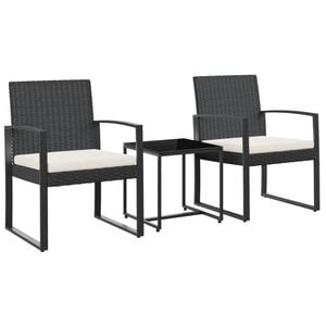 vidaXL 3-delige Tuinset met kussens polypropeen rattan zwart