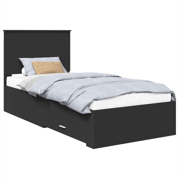 vidaXL Bedframe met lade Zwart en Zilver 75 x 190 cm Bewerkt hout