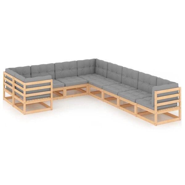 vidaXL 9-delige Loungeset met kussens massief grenenhout