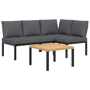 vidaXL 3-delige Loungeset met kussens aluminium zwart