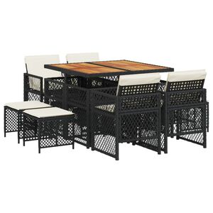 vidaXL 9-delige Tuinset poly rattan zwart