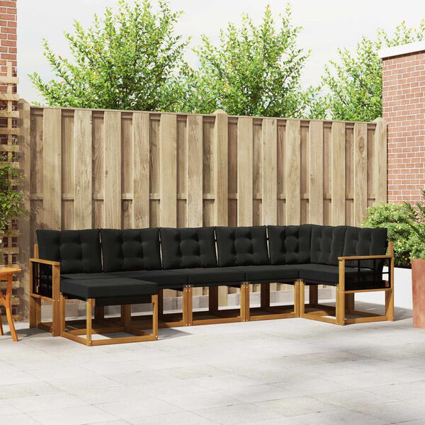 vidaXL Buiten bankenset met kussen 7 pcs Natuurlijk en Zwart