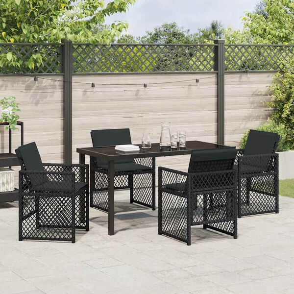 vidaXL Tuin eettafelset 5 pcs Zwart poly rattan