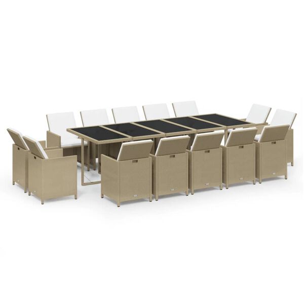 vidaXL 15-delige Tuinset met kussens poly rattan beige