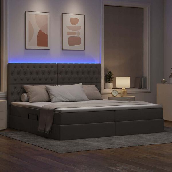 vidaXL Opbergbed met LED met matras Taupe 200 x 200 cm Polyester