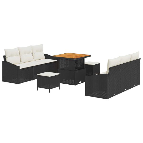 vidaXL Tuin Sofa Set met kussen 9 pcs Zwart Poly riet