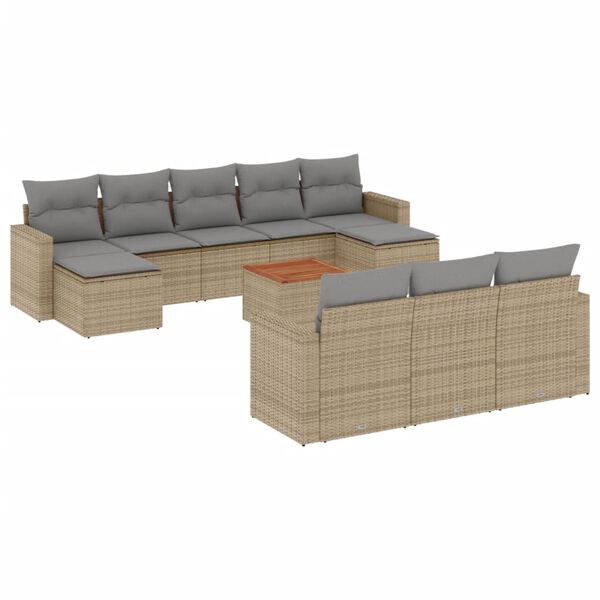 vidaXL 11-delige Tuinset met kussens poly rattan beige