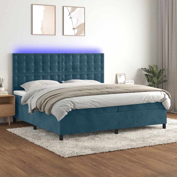 vidaXL Boxspring met matras en LED fluweel donkerblauw 200x200 cm