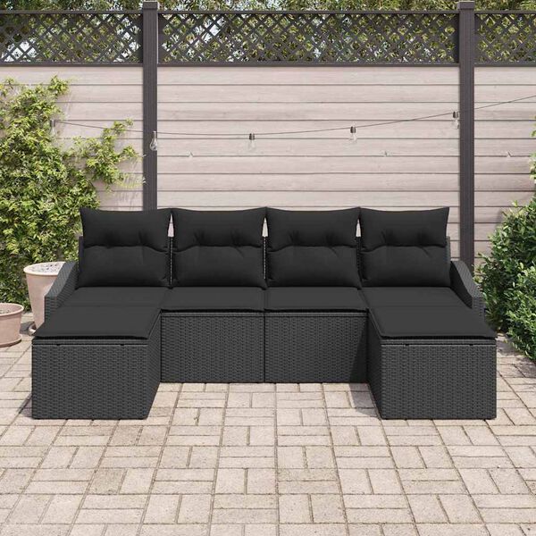 vidaXL Tuin Eetset 6 pcs Zwart Poly Rattan en Poedergecoat Staal