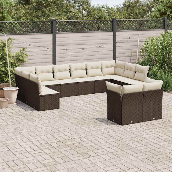 vidaXL 12-delige Loungeset met kussens poly rattan bruin