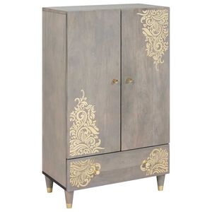 vidaXL Hoge kast Grijs en Goud 60 x 33 x 100 cm Massief Mango Hout