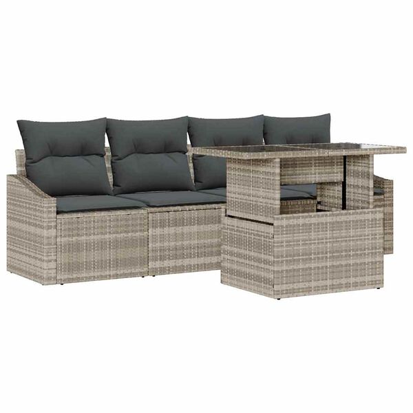 vidaXL Tuin Sofa Set met opslag 5 pcs Lichtgrijs Poly riet