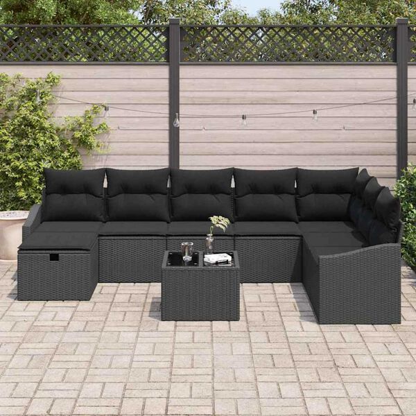 vidaXL Tuin Sofa Set met kussen 9 pcs Zwart 55 x 62 x 69 cm Poly riet