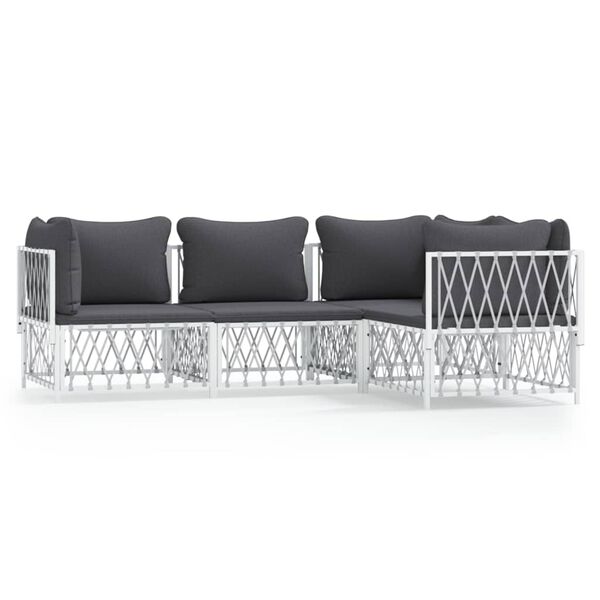 vidaXL 4-delige Loungeset met kussens staal wit