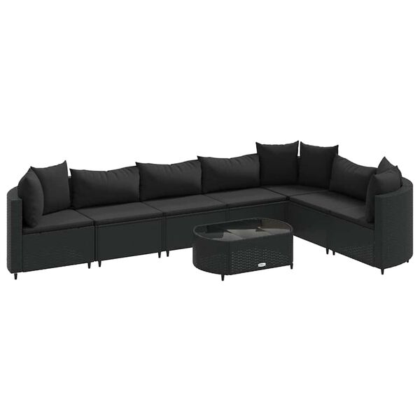 vidaXL 8-delige Loungeset met kussens poly rattan zwart