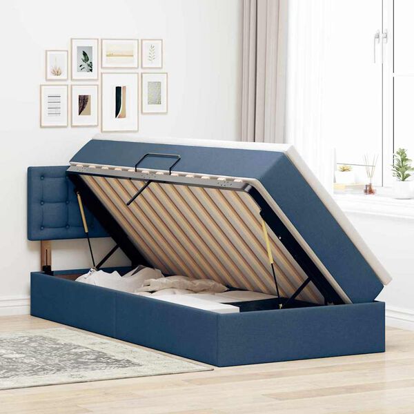 vidaXL Opbergbed met LED met matras met LED Blauw 90 x 190 cm Stof