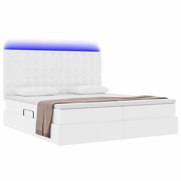 vidaXL Opbergbed met LED met opslag Puur Wit 180 x 200 cm Kunstleer
