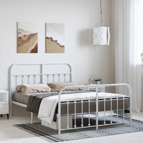 vidaXL Bedframe met hoofd- en voeteneinde metaal wit 135x190 cm