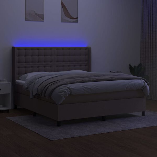 vidaXL Boxspring met matras en LED stof taupe 180x200 cm