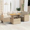 vidaXL 6-delige Loungeset met kussens poly rattan acacia beige