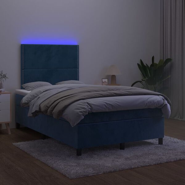 vidaXL Boxspring met matras en LED fluweel donkerblauw 120x200 cm