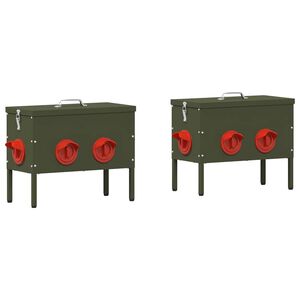 vidaXL Kip voerbak 2 Olijf Groen 41,5 x 20,5 x 33 cm 15 kg