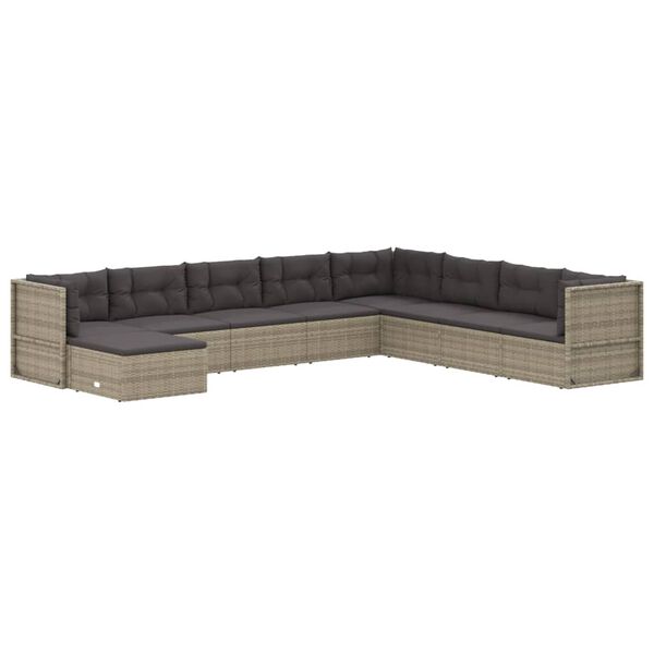 vidaXL 9-delige Loungeset met kussens poly rattan grijs