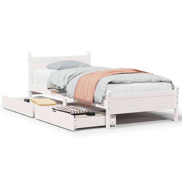 vidaXL Bedframe zonder matras massief grenenhout wit 75x190 cm