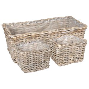 vidaXL Plantenmand met opslag 3 st Natuurlijk grijs Kubu Rattan