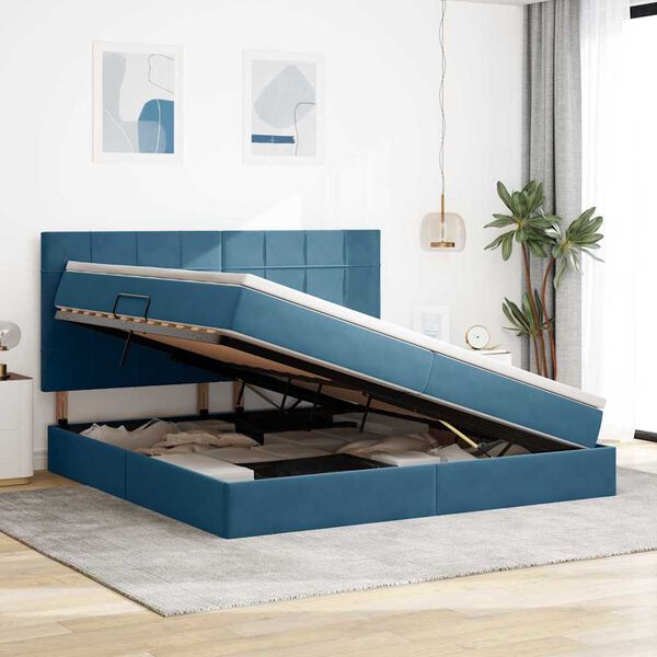 vidaXL Opslag bed met matras Donkerblauw 200 x 200 cm Fluweel