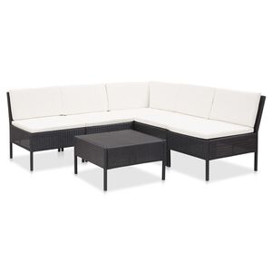 vidaXL 6-delige Loungeset met kussens poly rattan zwart