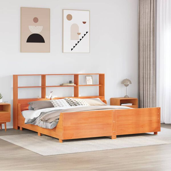 vidaXL Bed met boekenkast zonder matras hout wasbruin 200x200 cm