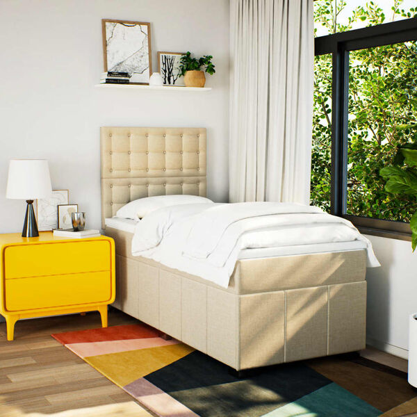 vidaXL Boxspring met matras stof cr&egrave;mekleurig 90x200 cm