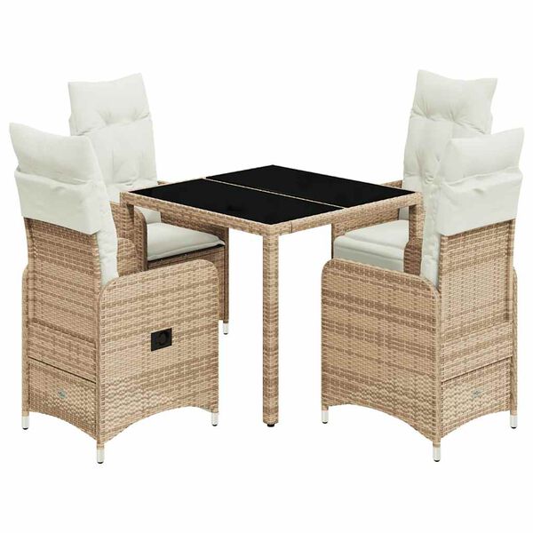vidaXL 5-delige Bistroset met kussens poly rattan beige