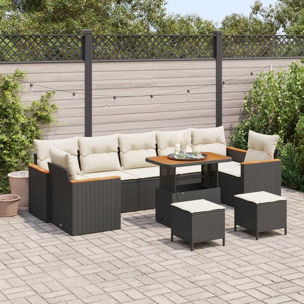vidaXL Tuin Sofa Set met kussen met opslag 10 pcs Zwart Poly riet