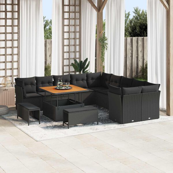 vidaXL Tuin Sofa Set met kussen 13 pcs Zwart poly rattan