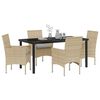 vidaXL Tuin eettafelset met kussen 5 pcs Beige poly rattan