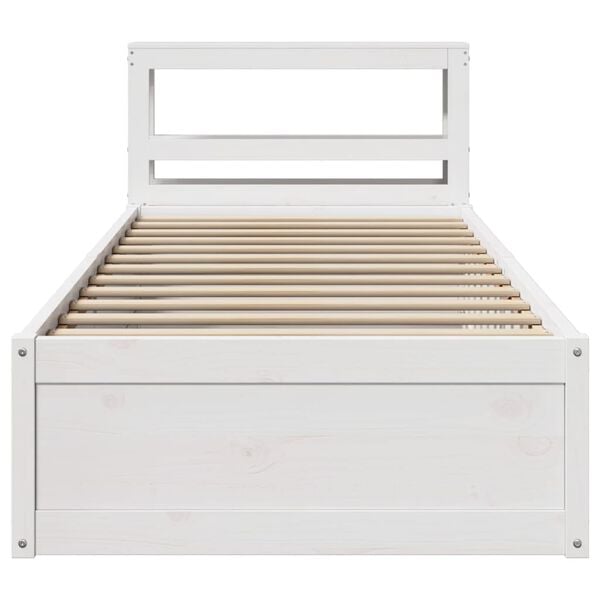 vidaXL Bedframe met hoofdbord massief grenenhout wit 75x190 cm