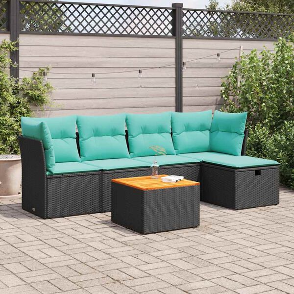 vidaXL 6-delige Loungeset met kussens poly rattan zwart