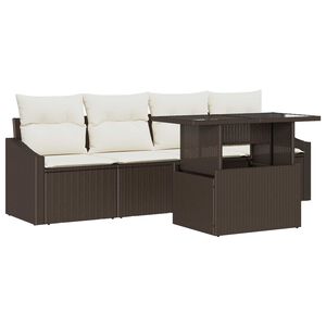 vidaXL Tuin Sofa Set met kussen 5 pcs Bruin en Cr&egrave;me poly rattan