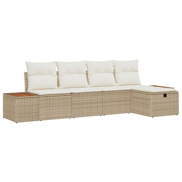 vidaXL Tuin Sofa Set met kussen 5 pcs Beige Poly riet